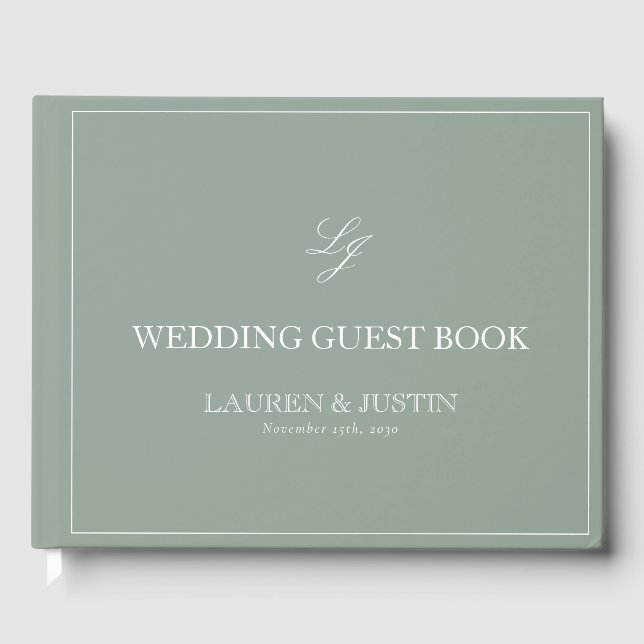 Libro De Visitas Boda de caligrafía elegante monograma verde (Anverso)