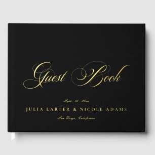 Libro De Visitas Boda de caligrafía en oro negro marfil clásico
