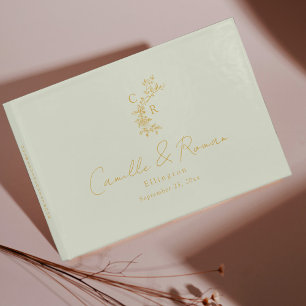 Libro De Visitas Boda de caligrafía floral monogramada oro/mint