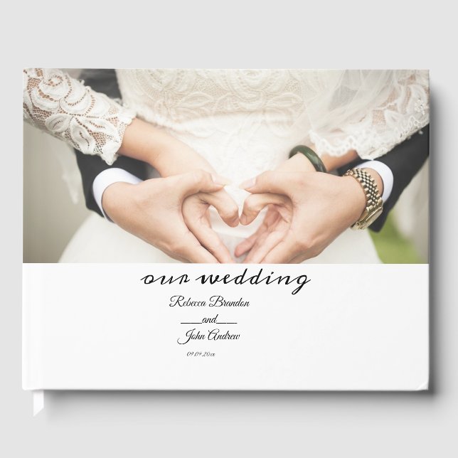 Libro De Visitas Boda de caligrafía fotográfica de guión sencillo e (Anverso)