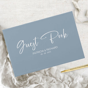 Libro De Visitas Boda de caligrafía moderna azul polvoriento