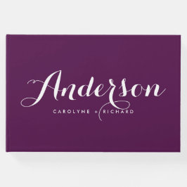 Libro De Visitas Boda de caligrafía moderna morada y blanca