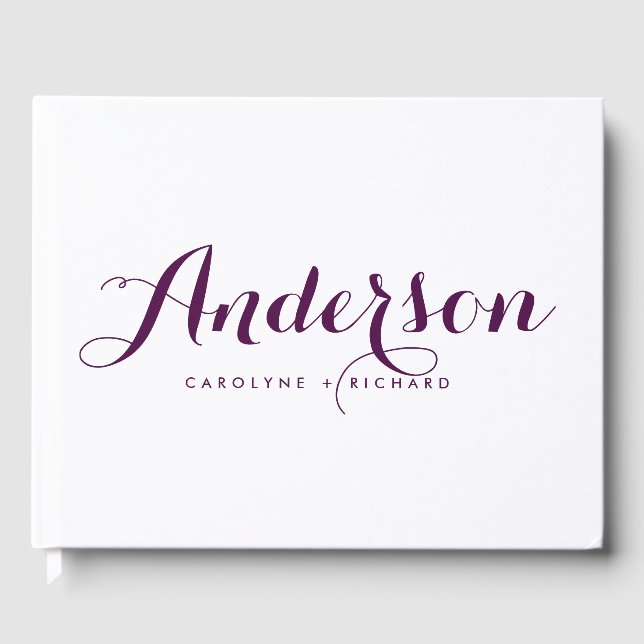 Libro De Visitas Boda de caligrafía Purple Modern (Anverso)