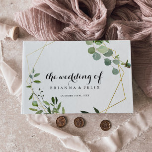 Libro De Visitas Boda de caligrafía verde tropical geométrica de or