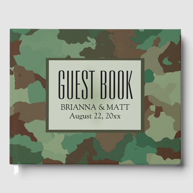 Libro De Visitas Boda de camuflaje verde personalizado (Anverso)