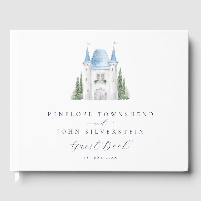 Libro De Visitas Boda de Castillo de Acuarela Romántica (Anverso)