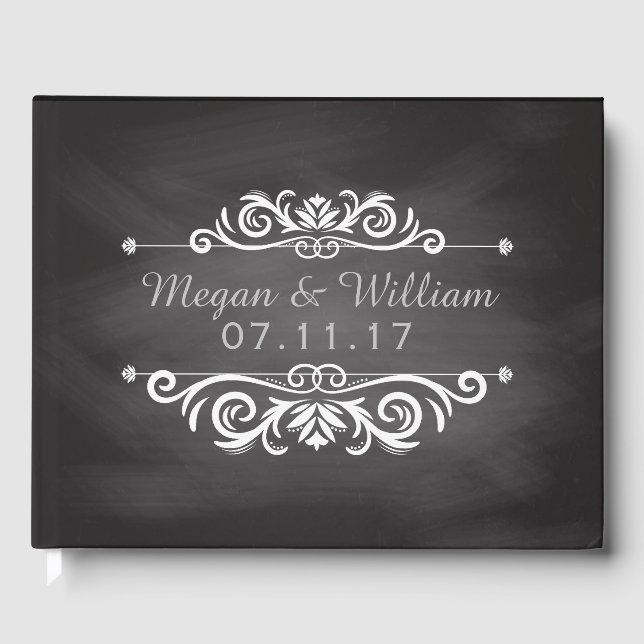Libro De Visitas Boda de Chalkboard | Monograma simple Boda (Anverso)