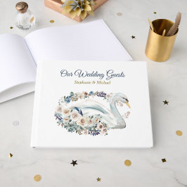 Libro De Visitas Boda de cisne floral blanca