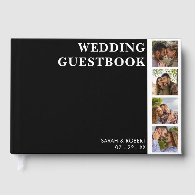 Libro De Visitas Boda de Collage de fotos en blanco y negro (Anverso)