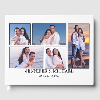 Libro De Visitas Boda de Collage de Fotos Modernas en Blanco y Negr
