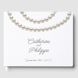 Libro De Visitas Boda de collar elegante Pearl Silver