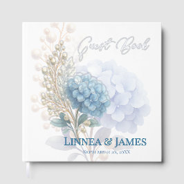 Libro De Visitas Boda de color azul de Pearl Hydrangea romántica
