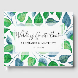 Libro De Visitas Boda de color de agua pintado de hojas verdes