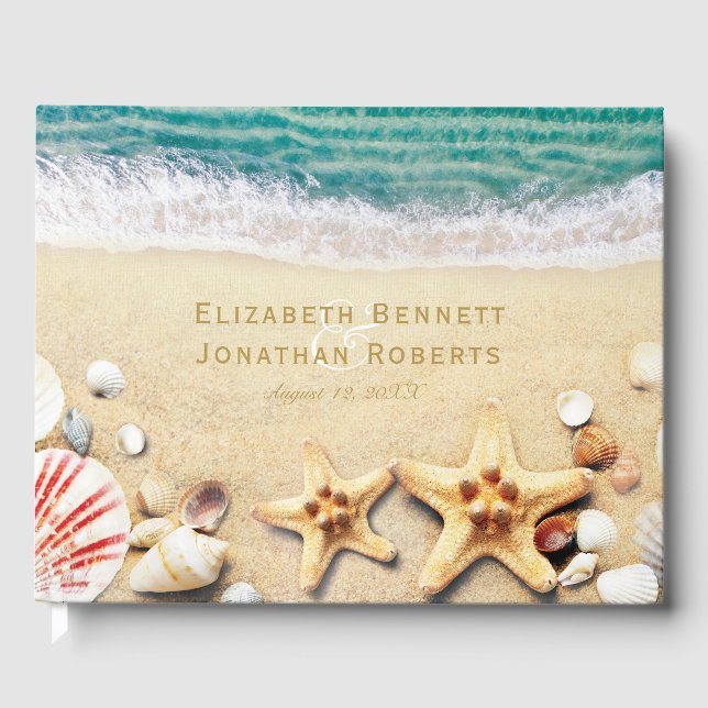 Libro De Visitas Boda de conchas de estrellas de mar en la playa de (Anverso)