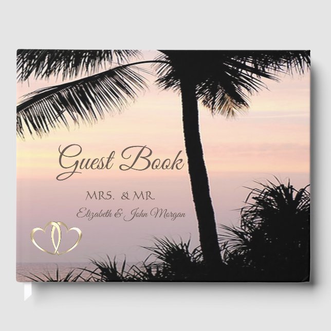 Libro De Visitas Boda de Corazones de Amanecer de Beach Palms (Anverso)