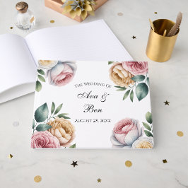 Libro De Visitas Boda de Corona Floral Rosa e Ivory