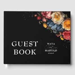 Libro De Visitas Boda de cosecha de vintage floral botánica negra