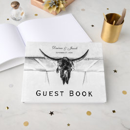 Libro De Visitas Boda de cráneo de vaca occidental blanca rústica