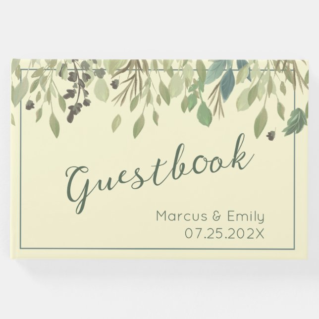 Libro De Visitas Boda de crema y eucalipto moderno (Anverso)