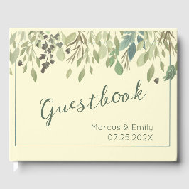 Libro De Visitas Boda de crema y eucalipto moderno