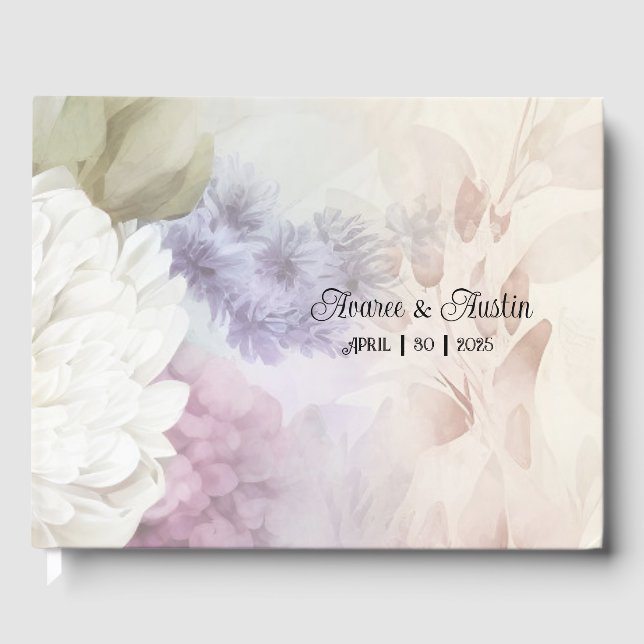 Libro De Visitas Boda de Dahlias Blanco y Morado (Anverso)