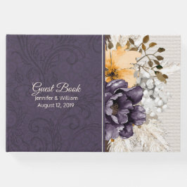 Libro De Visitas Boda de Damasco Morado y Flores Caídas