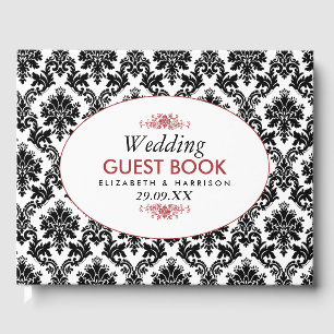 Libro De Visitas Boda de Damasco Vintage en rojo, negro y blanco