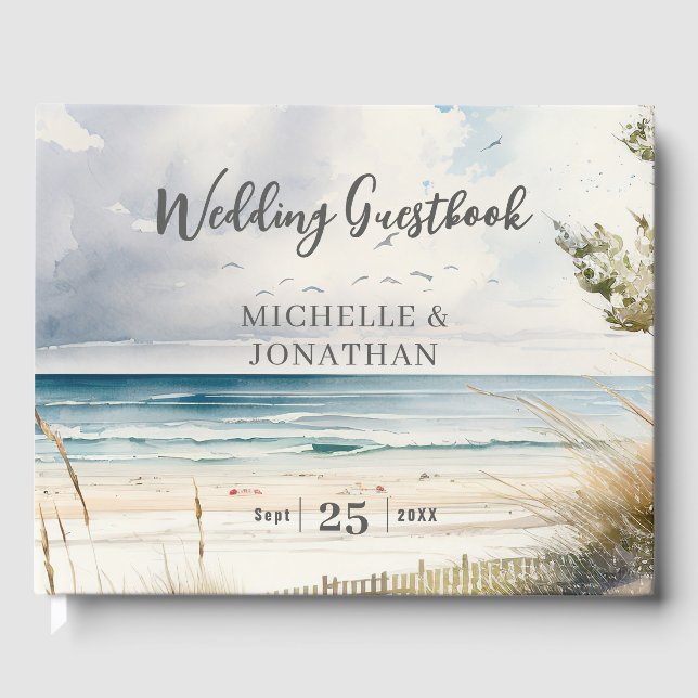 Libro De Visitas Boda de destino costero de la playa de acuarela (Anverso)