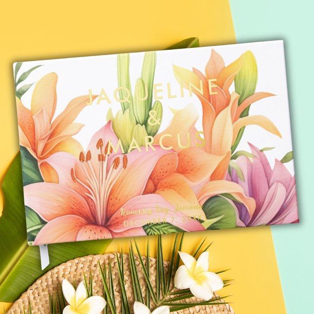 Libro De Visitas Boda de destino de inscripción de flores tropicale (Subido por el creador)