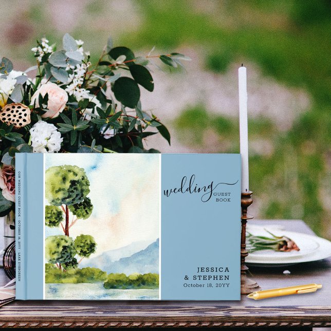 Libro De Visitas Boda de destino de la acuarela Evergreen Lake (Subido por el creador)