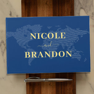 Libro De Visitas Boda de destino del mapa del mundo azul