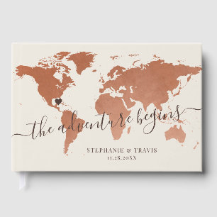 Libro De Visitas Boda de destino del mapa mundial del cobre