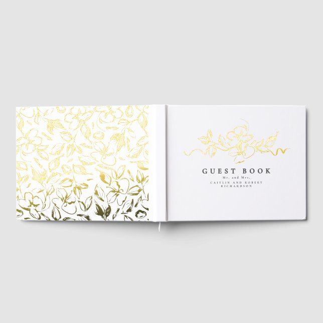 Libro De Visitas Boda de dibujo de flores elegantes (Lleno)