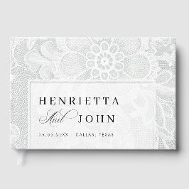 Libro De Visitas Boda de Encaje Blanco Vintage Elegante