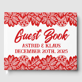 Libro De Visitas Boda de "encaje" noruego rojo