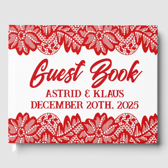 Libro De Visitas Boda de "encaje" noruego rojo (Anverso)