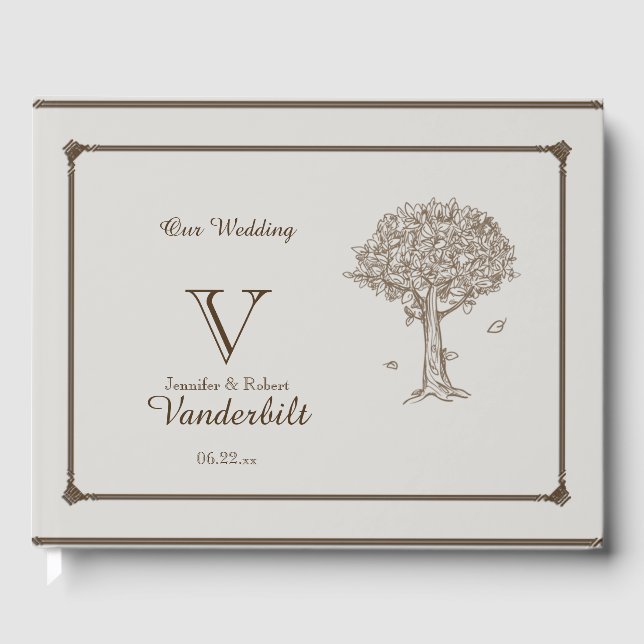 Libro De Visitas Boda de esbozo de árbol de roble (Anverso)