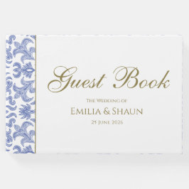 Libro De Visitas Boda de estilo vintage azul y dorado