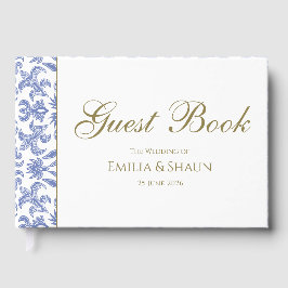 Libro De Visitas Boda de estilo vintage azul y dorado