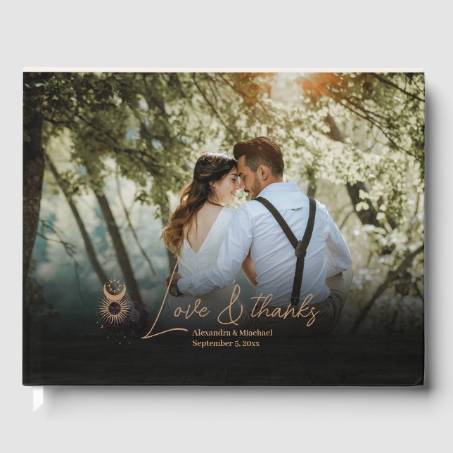 Libro De Visitas Boda de estrellas celestes de oro místico (Anverso)