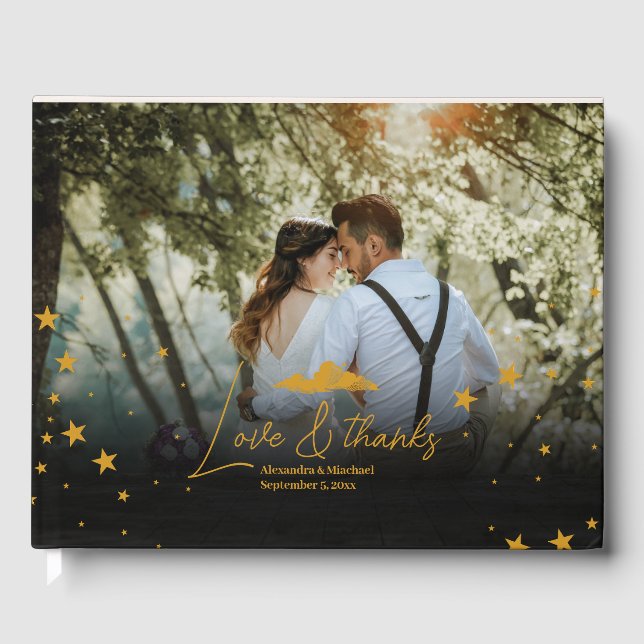 Libro De Visitas Boda de Estrellas Celestiales de Oro Negro Místico (Anverso)