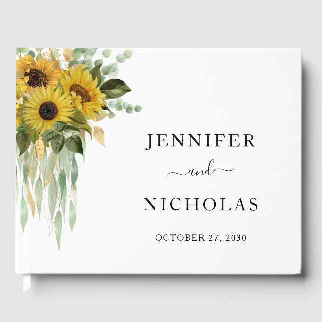 Libro De Visitas Boda de eucalipto de girasol moderno (Anverso)
