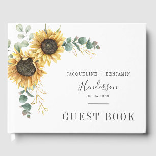 Libro De Visitas Boda de Eucalipto floral de girasol