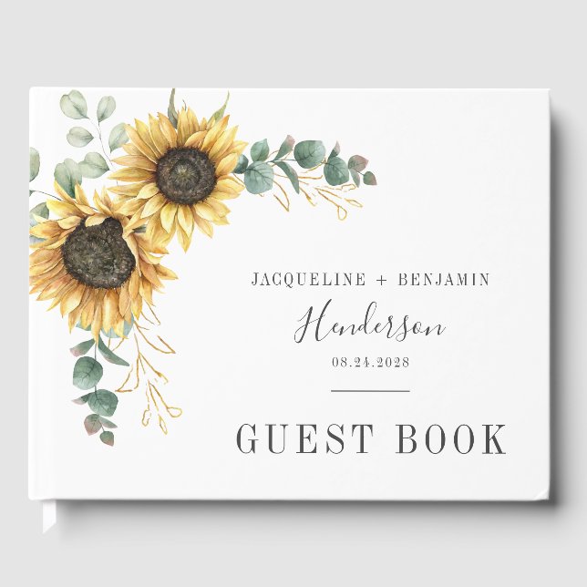 Libro De Visitas Boda de Eucalipto floral de girasol (Anverso)