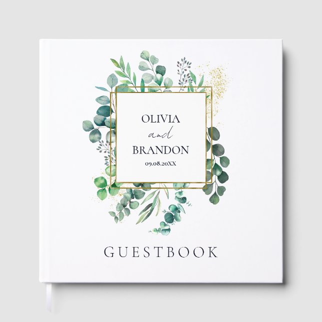 Libro De Visitas Boda de eucalipto verde botánico Hojas (Anverso)
