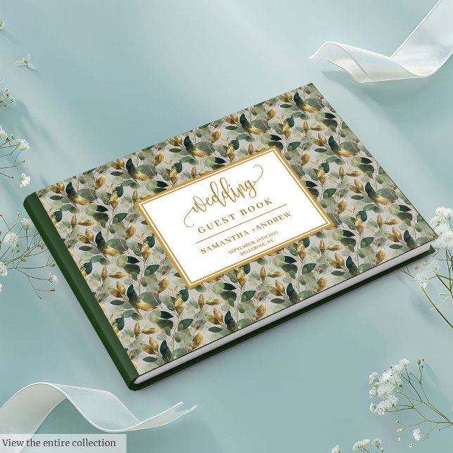 Libro De Visitas Boda de eucalipto verde sabio dorado (Golden sage green eucalyptus wedding guest book design)