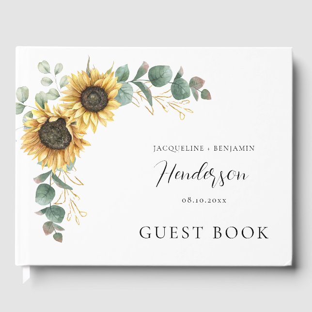 Libro De Visitas Boda de Eucalyptus de girasol floral (Anverso)