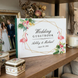 Libro De Visitas Boda de Flamencos de Hojas Florales Tropicales