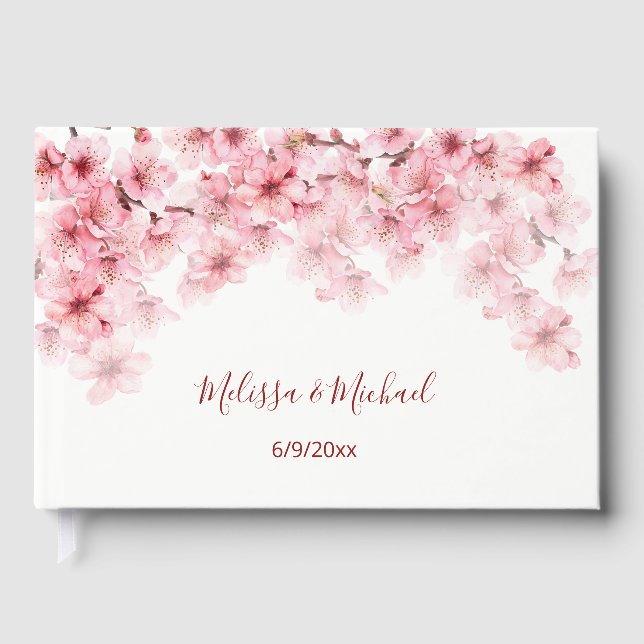 Libro De Visitas Boda de flor de cerezo rosa y blanco (Anverso)