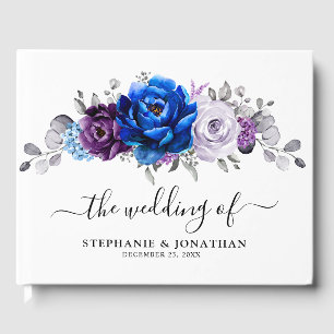 Libro De Visitas Boda de Flor de Lila Azul Real Púrpura Marina